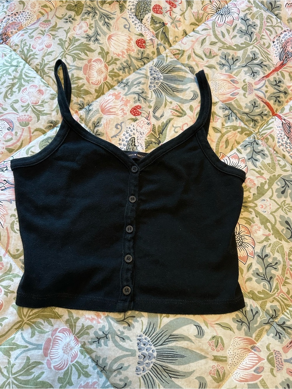 Brandy Melville Black Button-Front Spaghetti Strap Crop Top